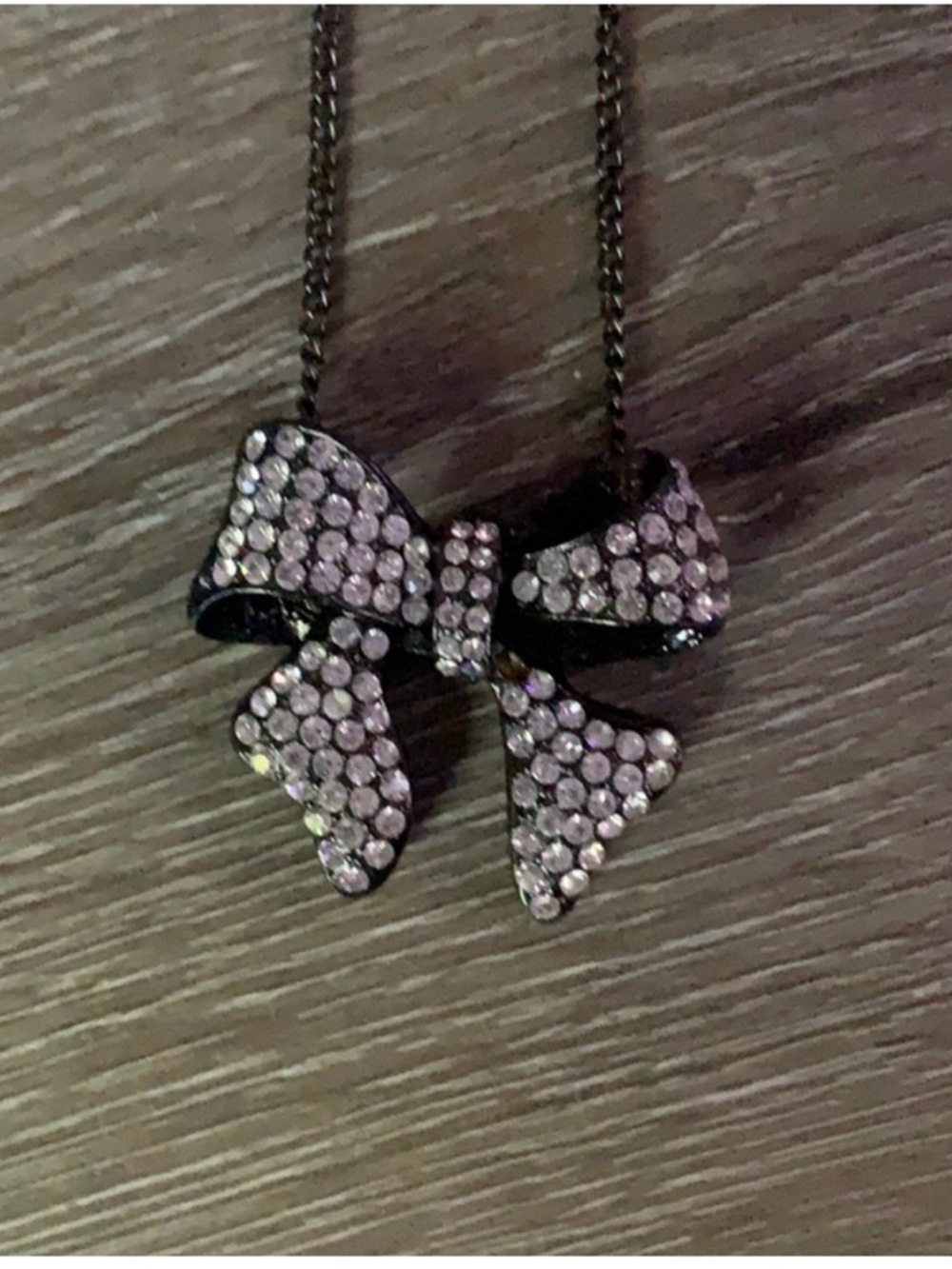 Crystal Bow Pendant Necklace - Black with Clear Crystals